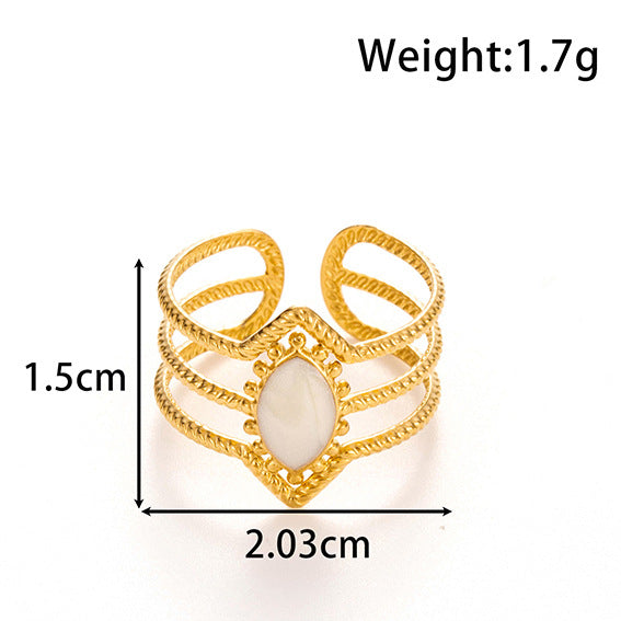 Wholesale Titanium steel  drop oil geometric leaves opening adjustable ring