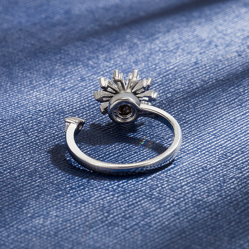 Wholesale  rotating ring zircon flower plated copper ring opening adjustable ring