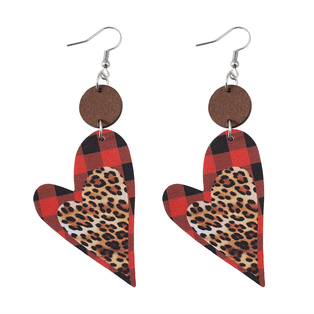 Wholesale Valentine' s Day Plaid Love Pieces  Pendant Earrings