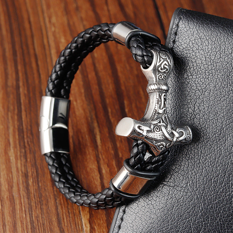 Wholesale Leather Cord Stainless Steel Leather Braided Bracelet ACC-BT-OSD002