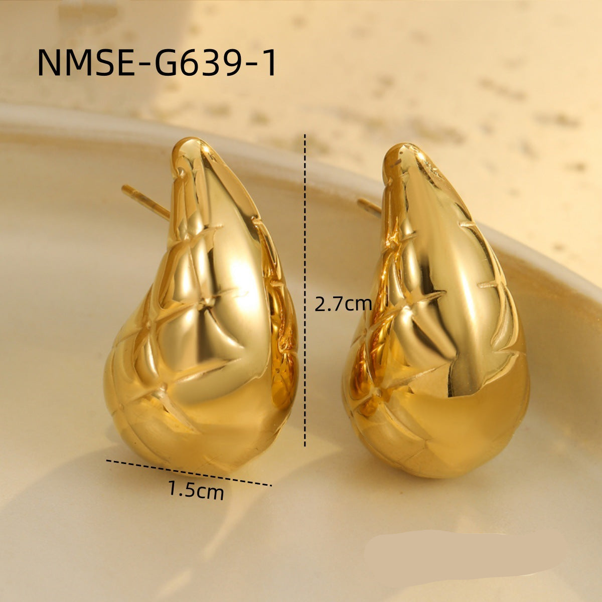 Wholesale  18K gold water drop texture stainless steel irregular earrings