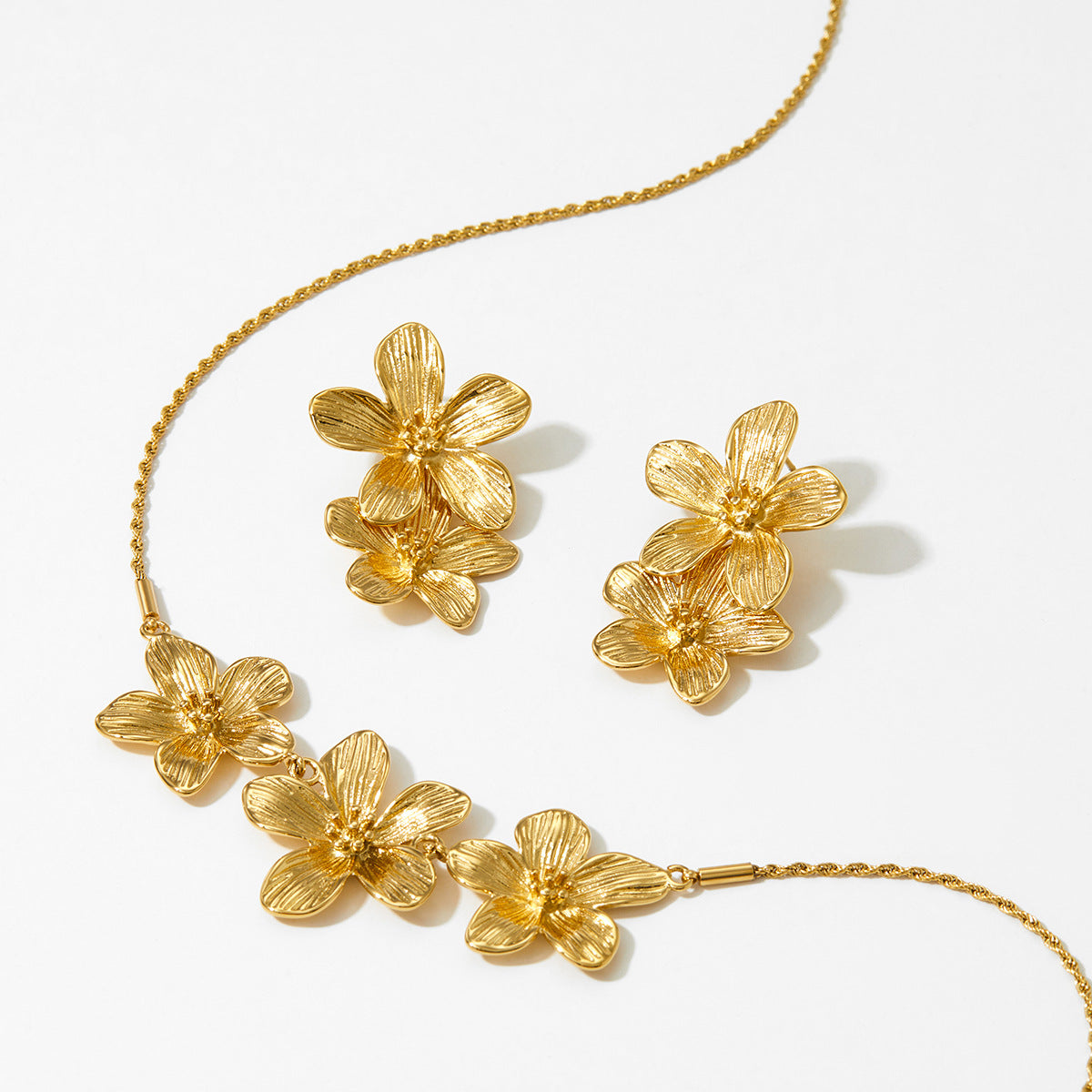 Wholesale Flower Necklace Earrings Combination suit Stainless Steel  Jewelry