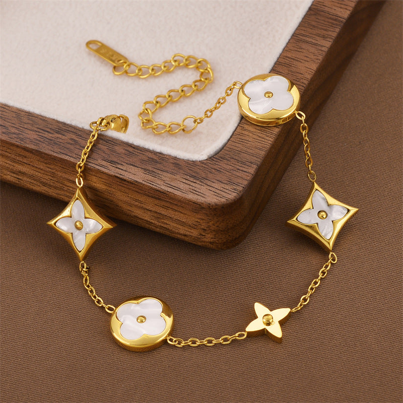 Wholesale Four Leaf Clover White Five Flower Stainless Steel Bracelet ACC-BT-Quanx001