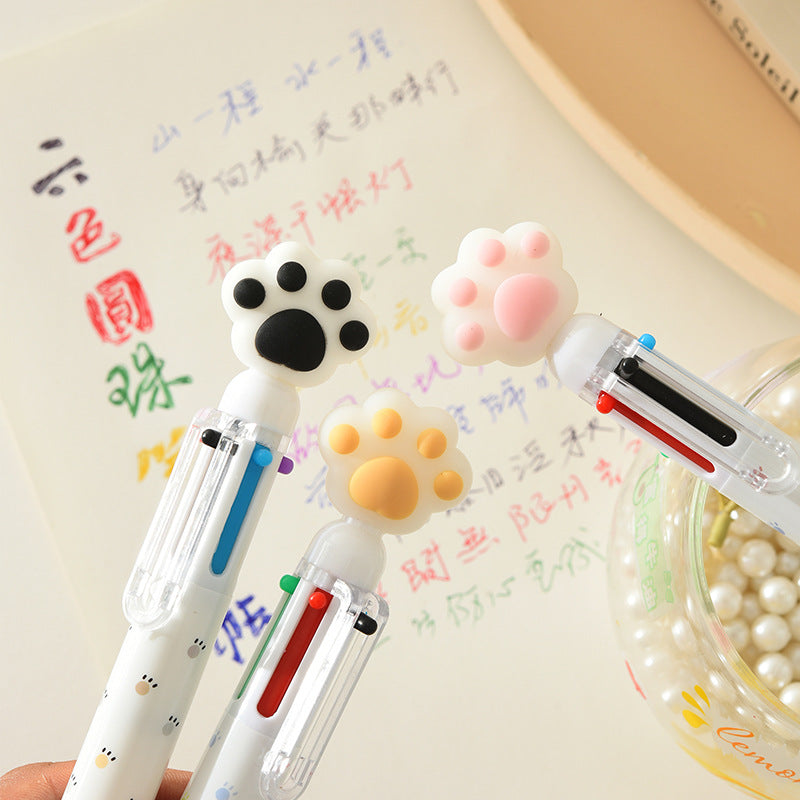 Wholesale  cute cartoon cat claw six-color push pen ballpoint pen