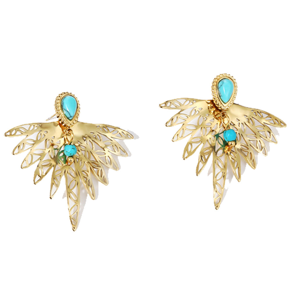 Wholesale Pine blue stone stacked jewelry suit women's titanium steel natural stone necklace earrings ring