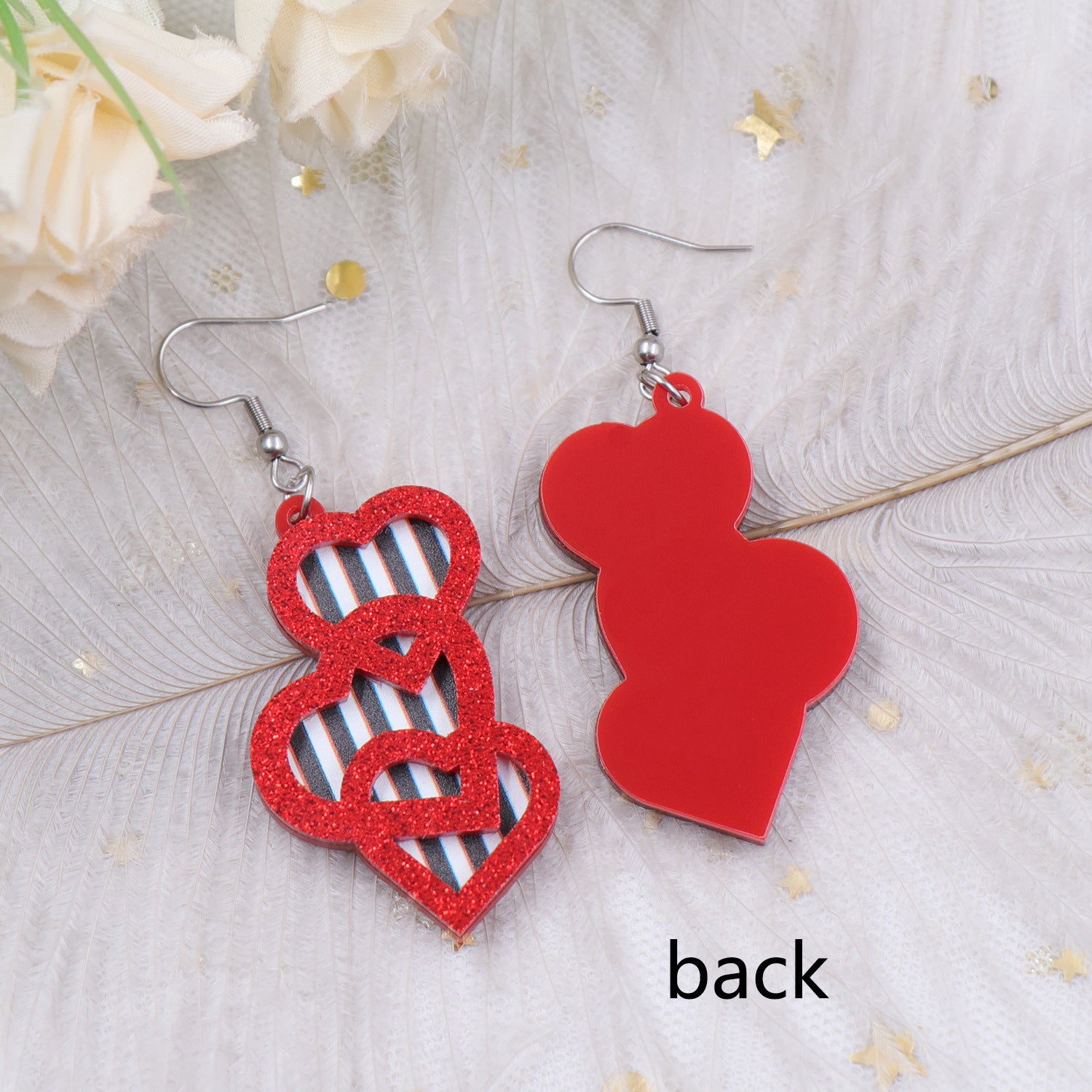 Wholesale 5pcs Valentine's Day Autumn and Winter Black and White Stripe Love Acrylic Earrings ACC-ES-XiaoYan041