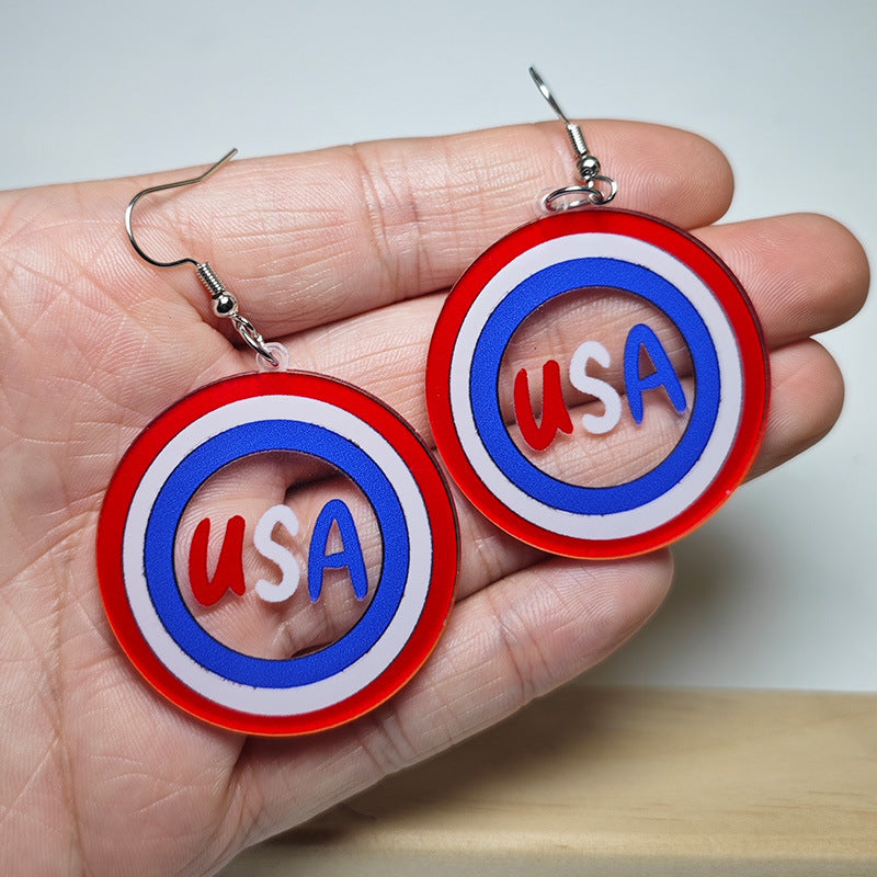 Wholesale American Independence Day Round Acrylic USA Letter Earrings