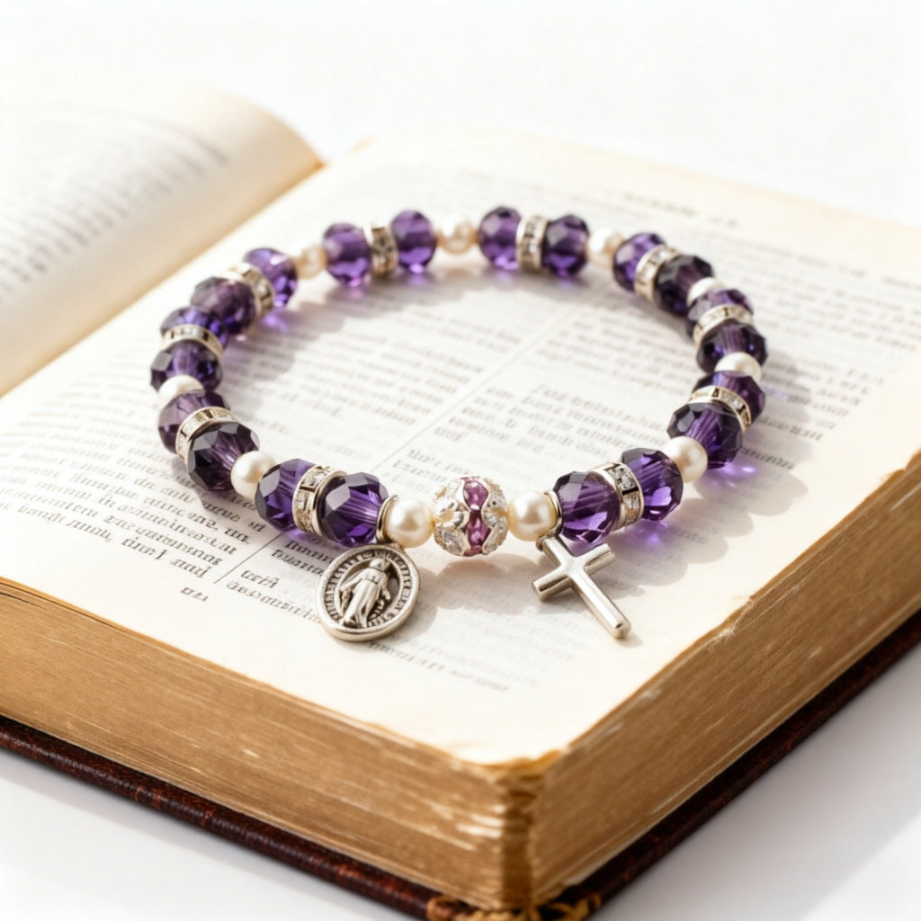 Wholesale Crystal Beaded Stretch Bracelet with Cross Charm Unisex Jewelry Accessory