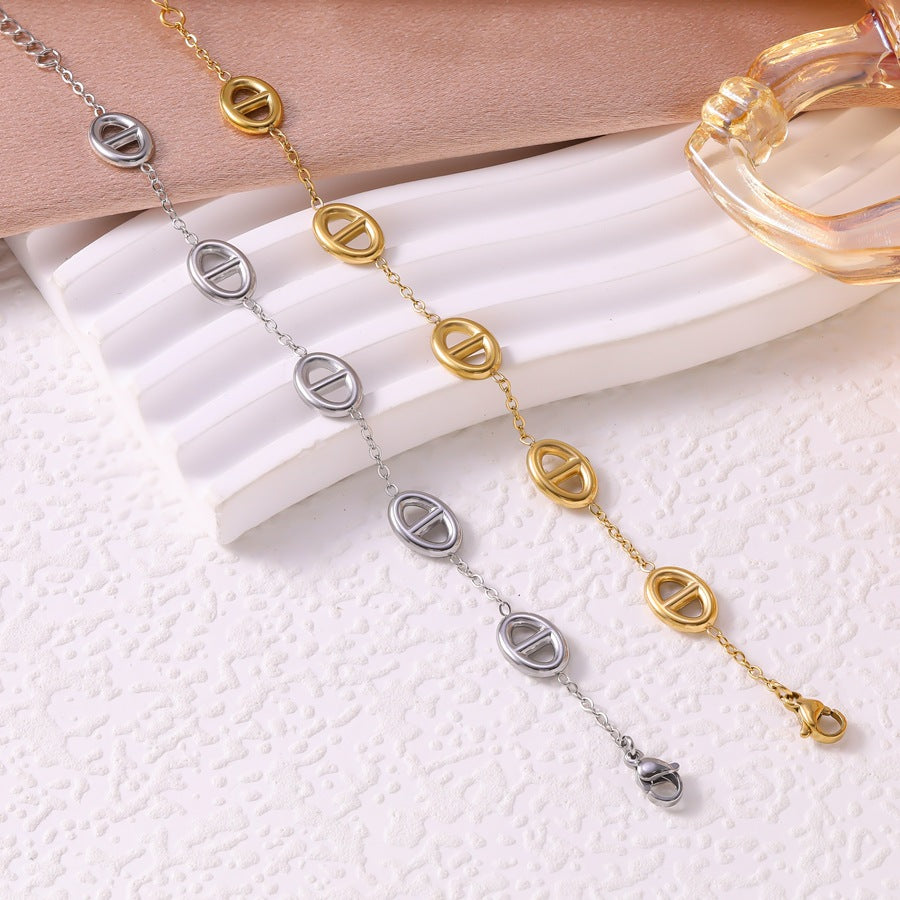 Wholesale New Three-Dimensional Pig Nose Titanium Steel Bracelet for Women Fashionable Hollow Japanese Letter Bracelet