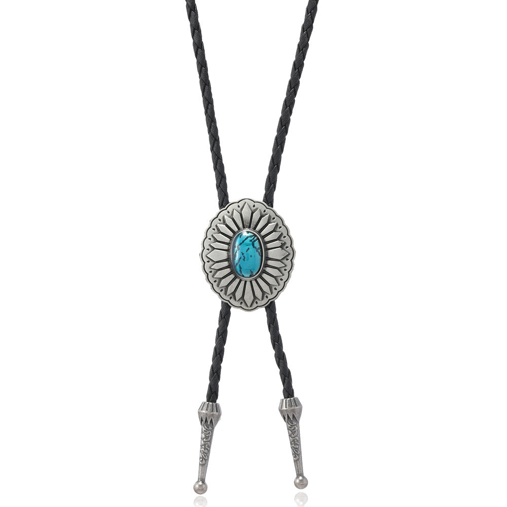 Wholesale Polo tie vintage sweater chain petal oil  leather long necklace