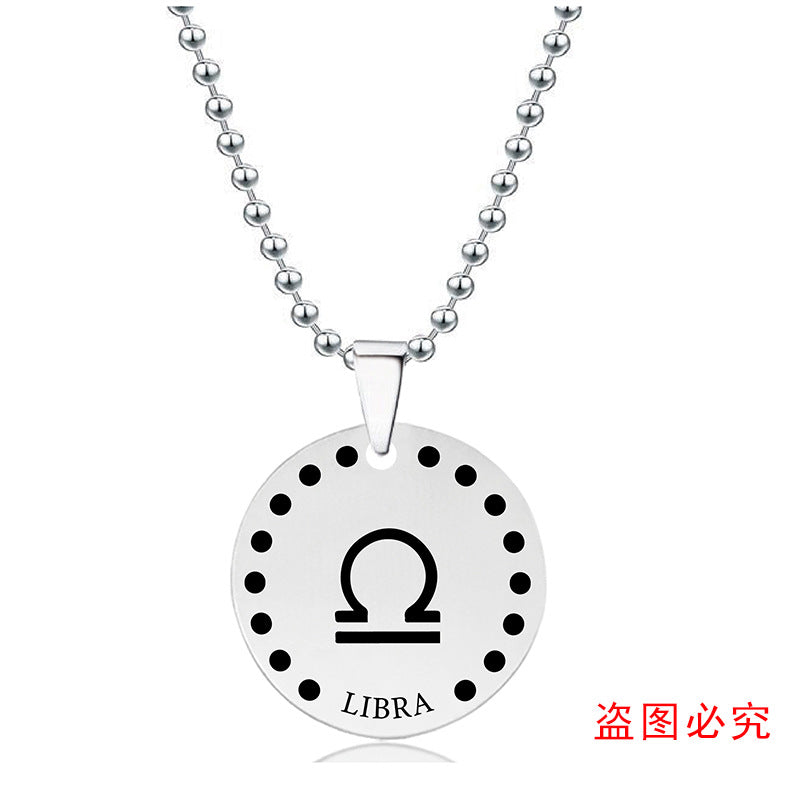 Wholesale Twelve Zodiac Stainless Steel Necklaces Round Pendant Necklaces ACC-NE-Ganggu002