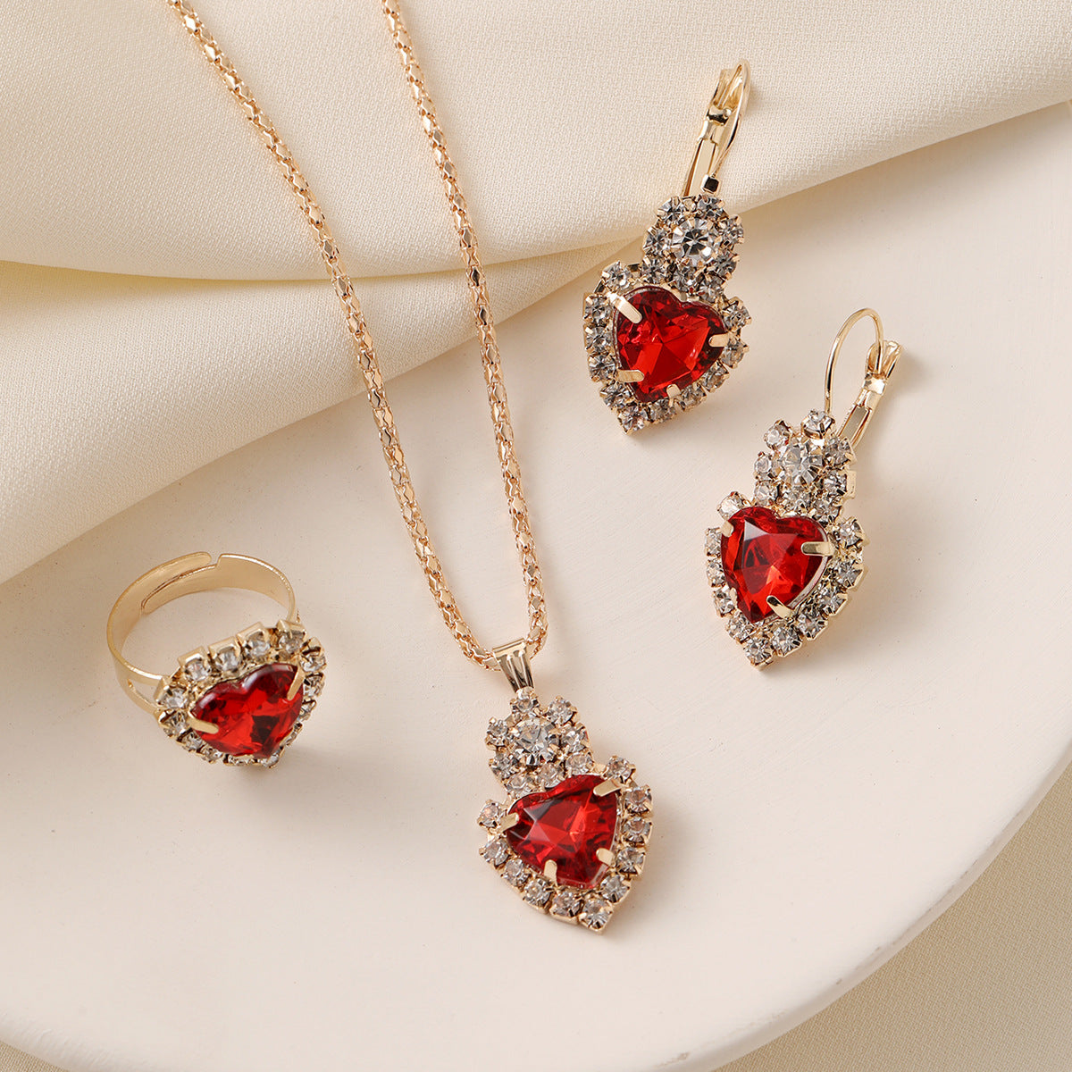 Wholesale Vintage Love Pendant Necklace Ring Earrings Three Piece Sets ACC-NE-ChaoKai006