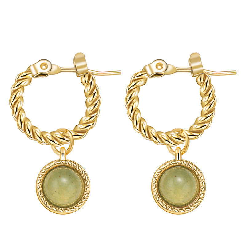 Wholesale Titanium Steel Natural stone earrings retro twist earrings