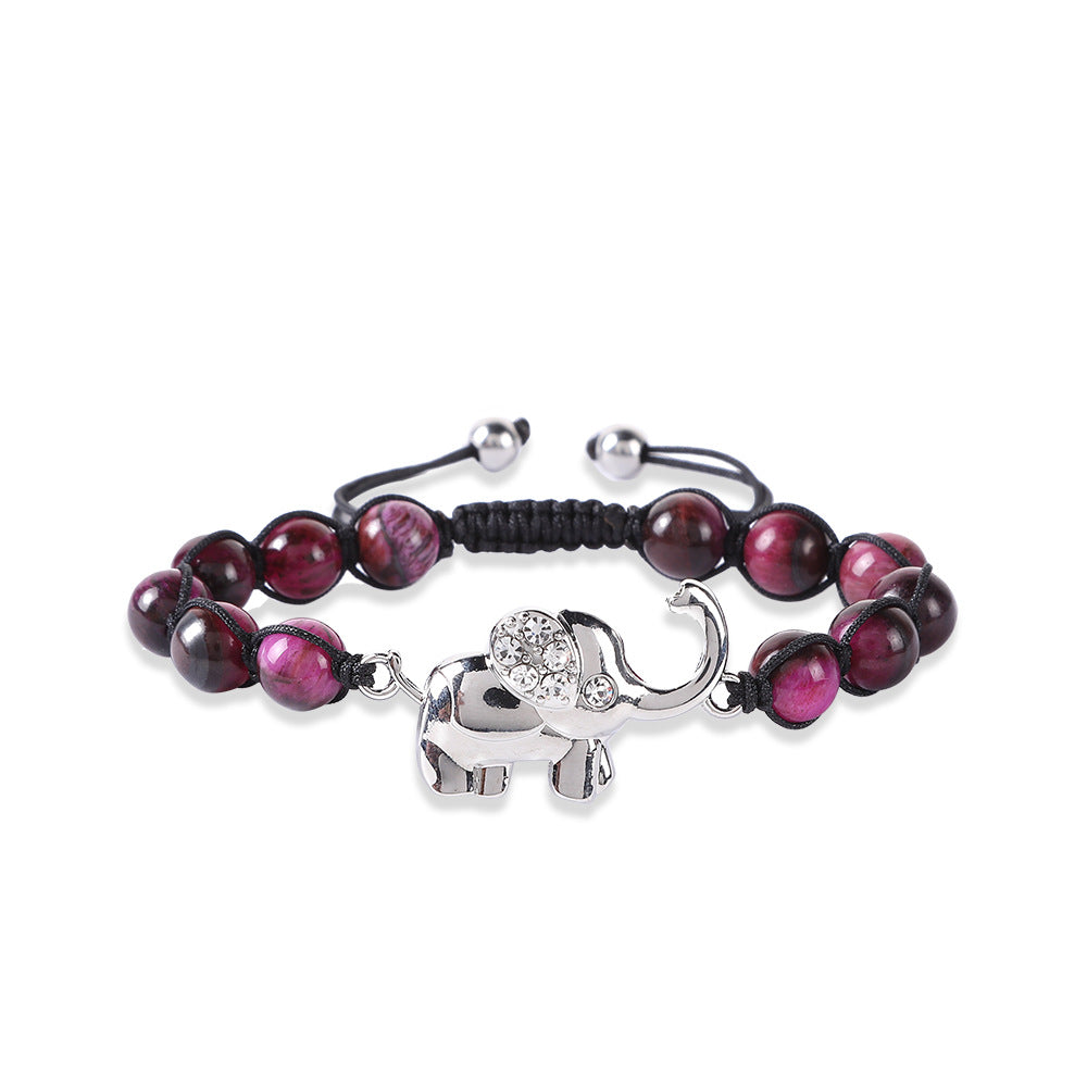 Wholesale Elephant Woven Natural Stone Bracelet 8mm Tiger Eye Stone Volcanic Stone Bracelets ACC-BT-Hongx011