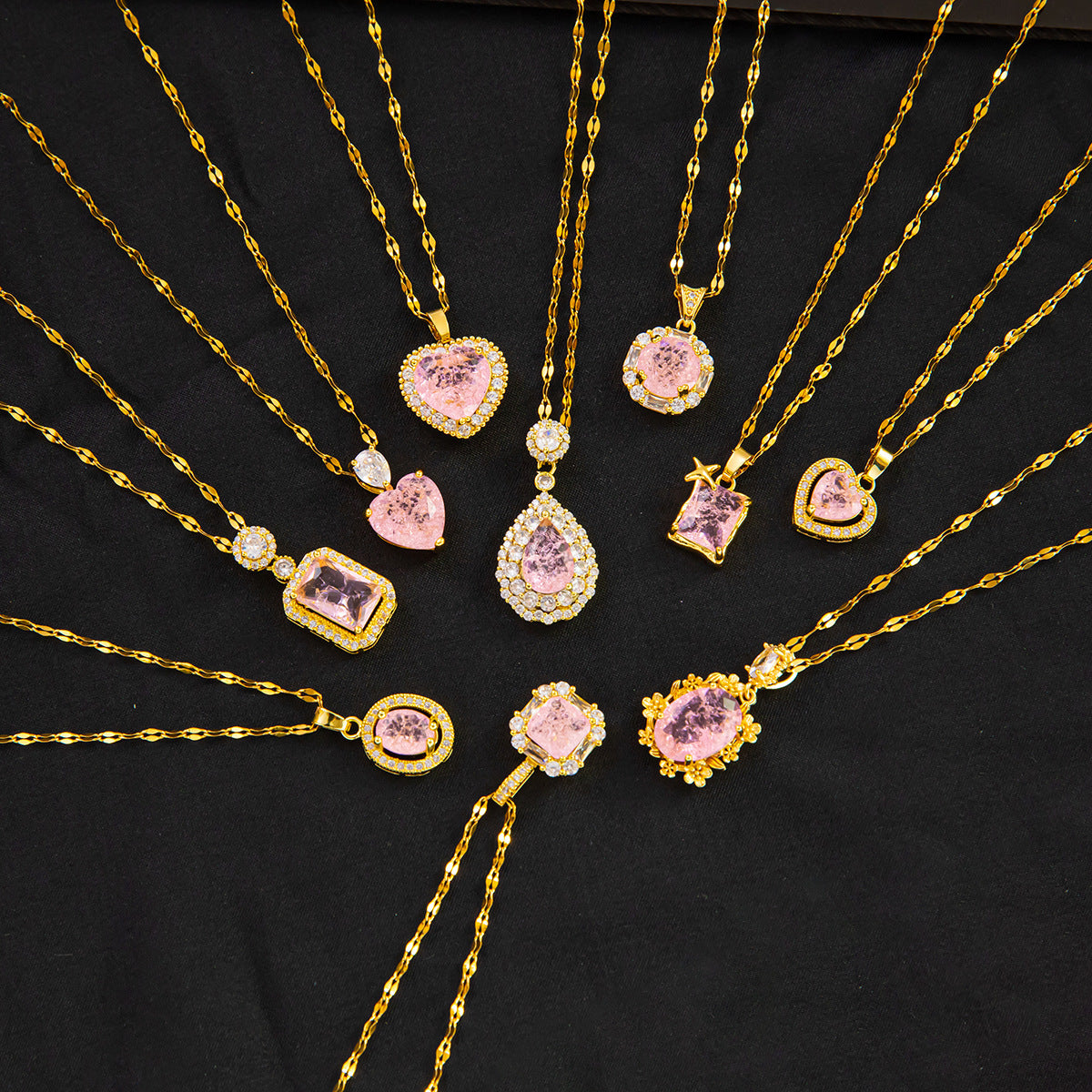 Wholesale Ice Stone Pink Diamond Light Luxury Copper Gold-plated Titanium Steel Necklace Luxury Necklaces ACC-NE-XuHao004