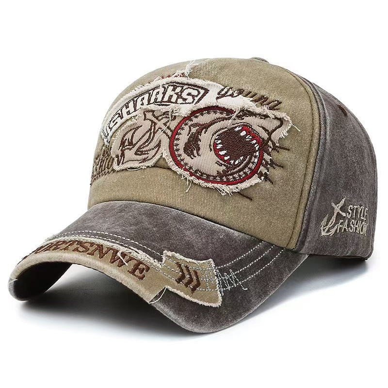 Wholesale Vintage Shark Denim Baseball Cap for Women Distressed Wash Sun Protection Fashion Accessory