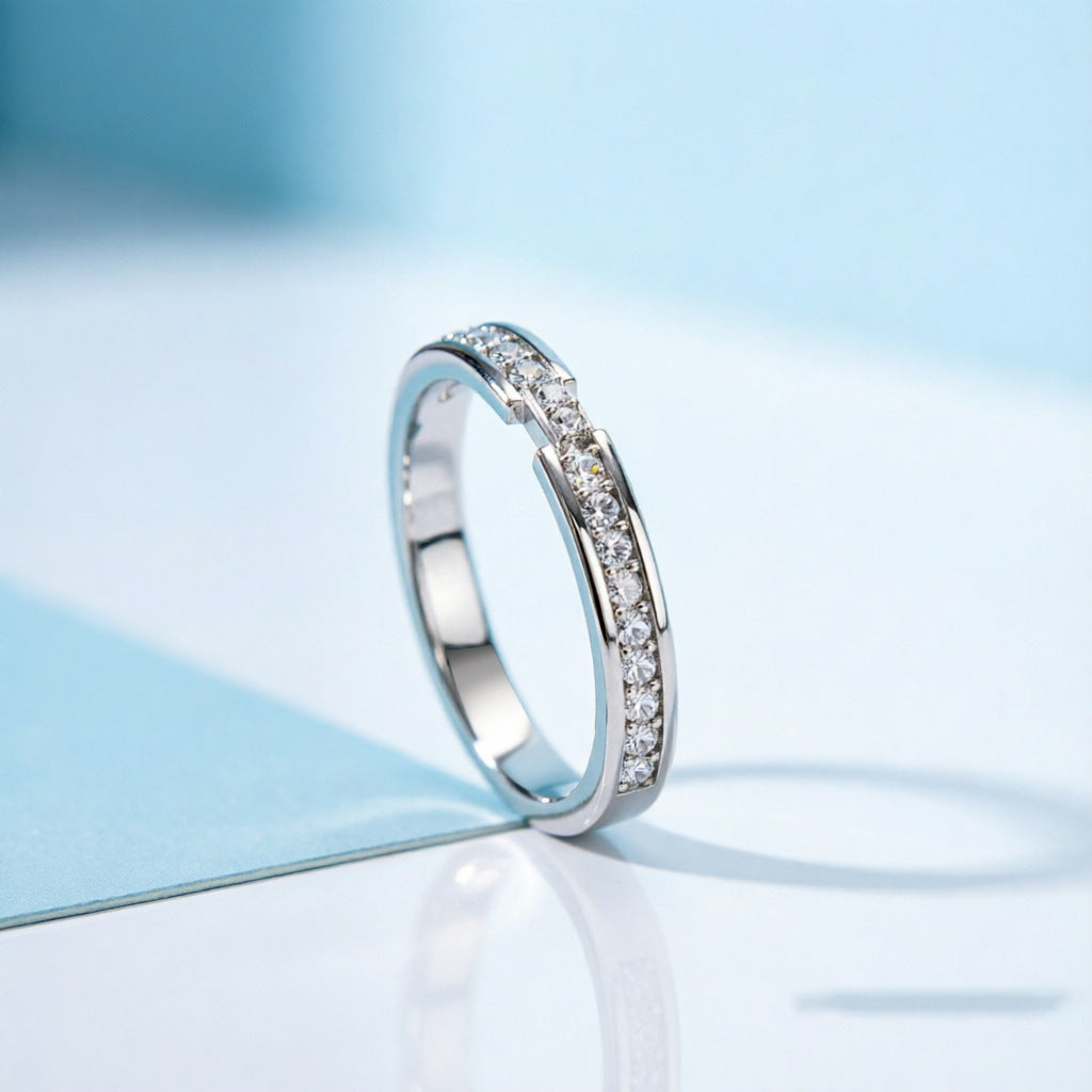 Wholesale Stylish 925 Silver White Gold Zircon Single Row Ring For Women Party Jewelry Accessory Boutique Resale