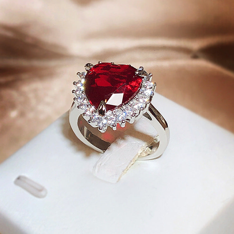 Wholesale  Red Tourmaline Gem Heart-shaped Open Adjustable Ring
