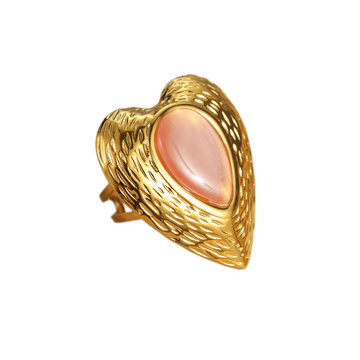 Wholesale exaggerated retro love stainless steel  ring cat's eye stone open ring