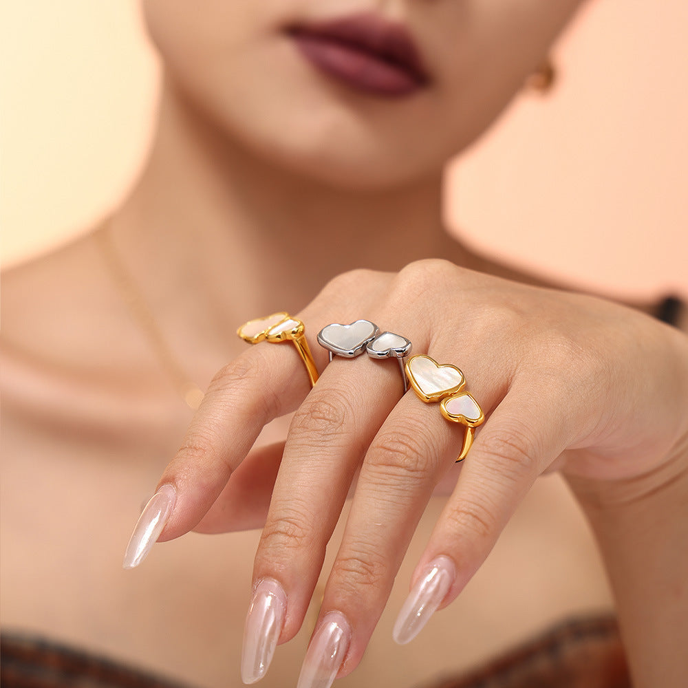 Wholesale Titanium Steel  heart-to-heart natural fritillary opening ring