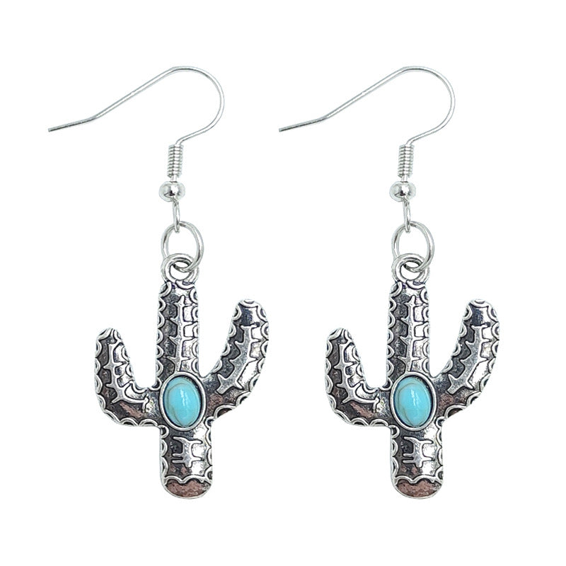 Wholesale  turquoise cactus alloy  western style Earrings