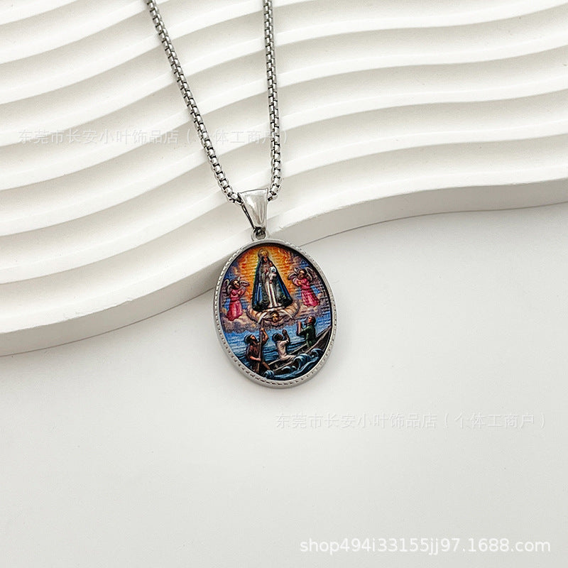 Wholesale Western Style Retro Enamel Oval Pendant Necklace