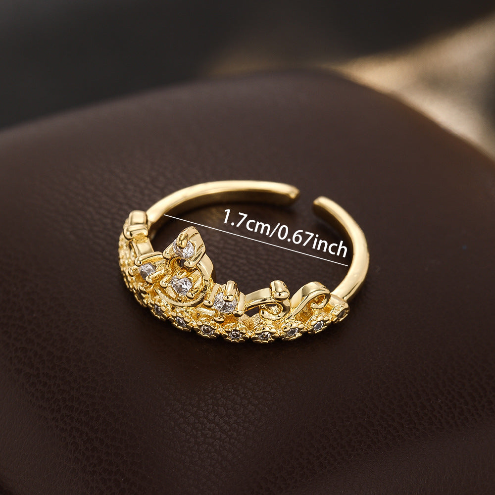 Wholesale Stylish Gold Crown Ring For Women With Zircon Stones Elegant Fashion Jewelry Accessory Boutique Resale Gift