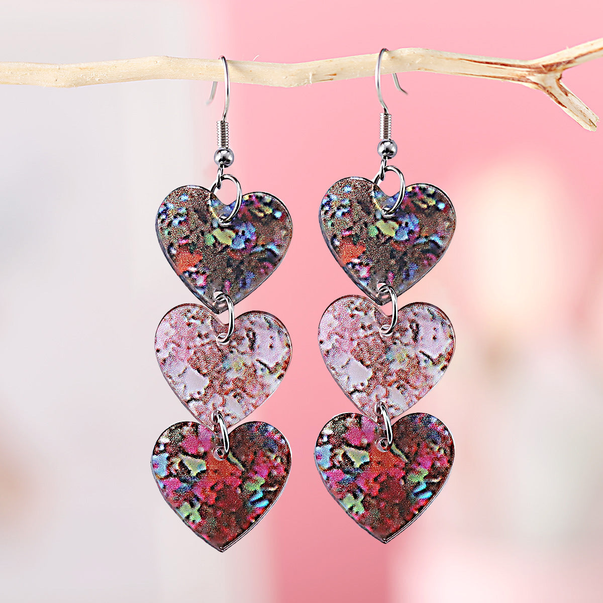 Wholesale  Valentine's Day Love Acrylic Triple Pendant Earrings