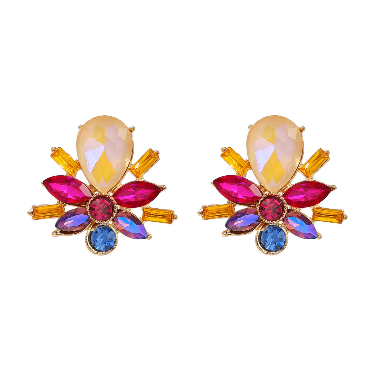 Wholesale colored diamond full diamond flower stud earrings alloy earrings ACC-ES-JL017