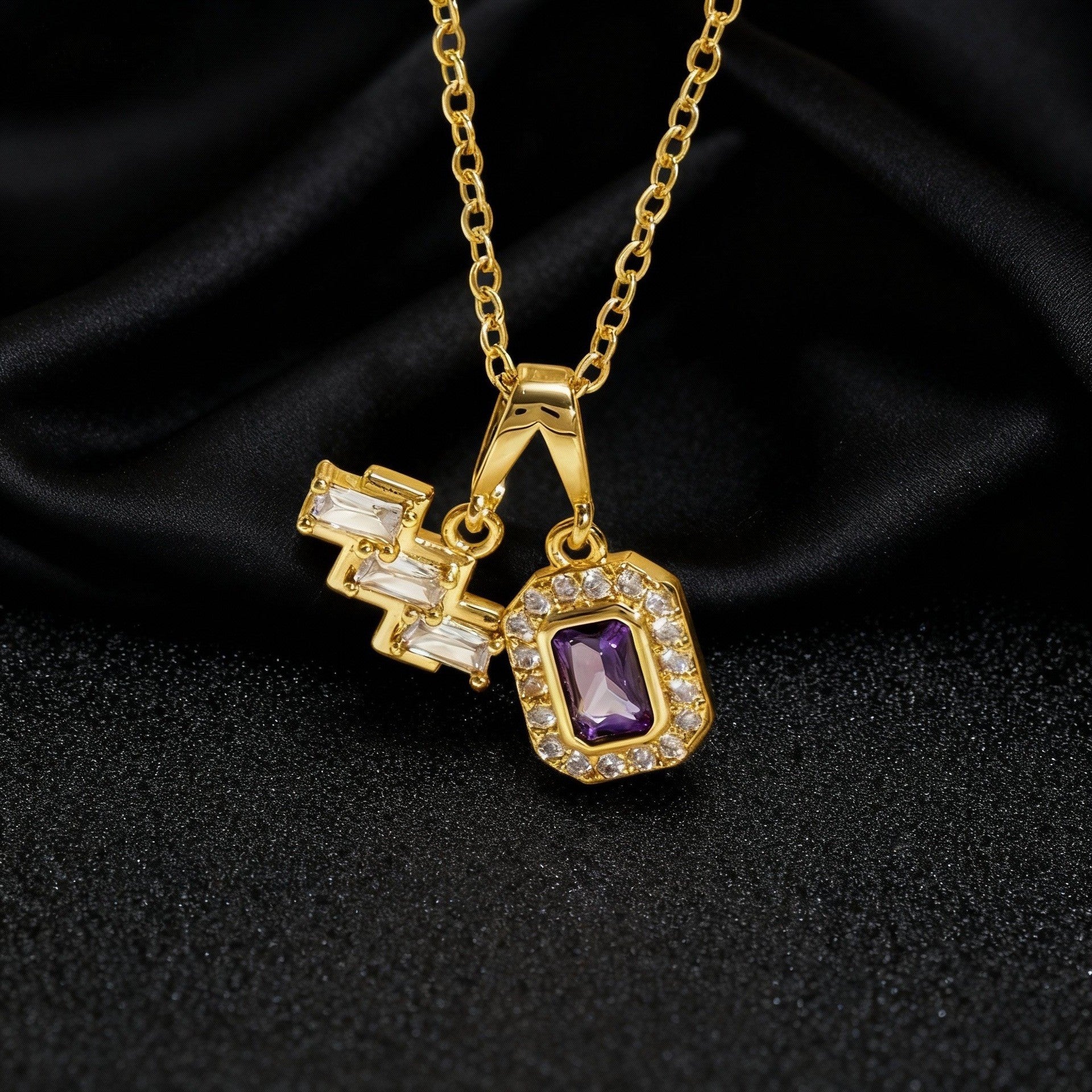 Wholesale Boutique Heart Flower Pendant Necklace Set Colorful Zircon Copper Jewelry Gift