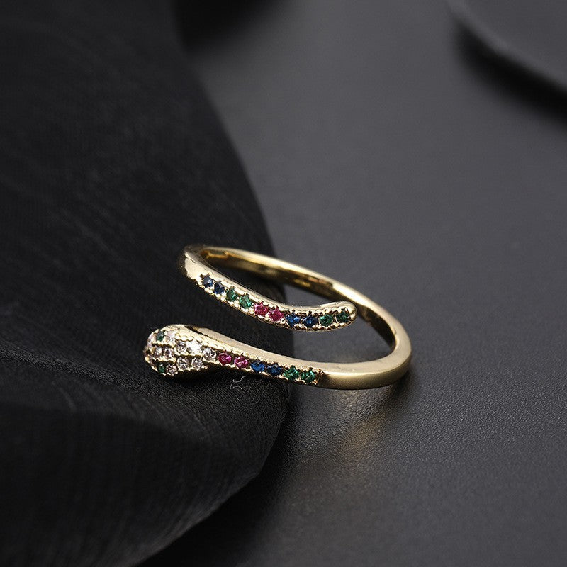 Wholesale Vintage Emerald Green Open Snake Ring Copper Zircon Women S Fashion Jewelry Accessory