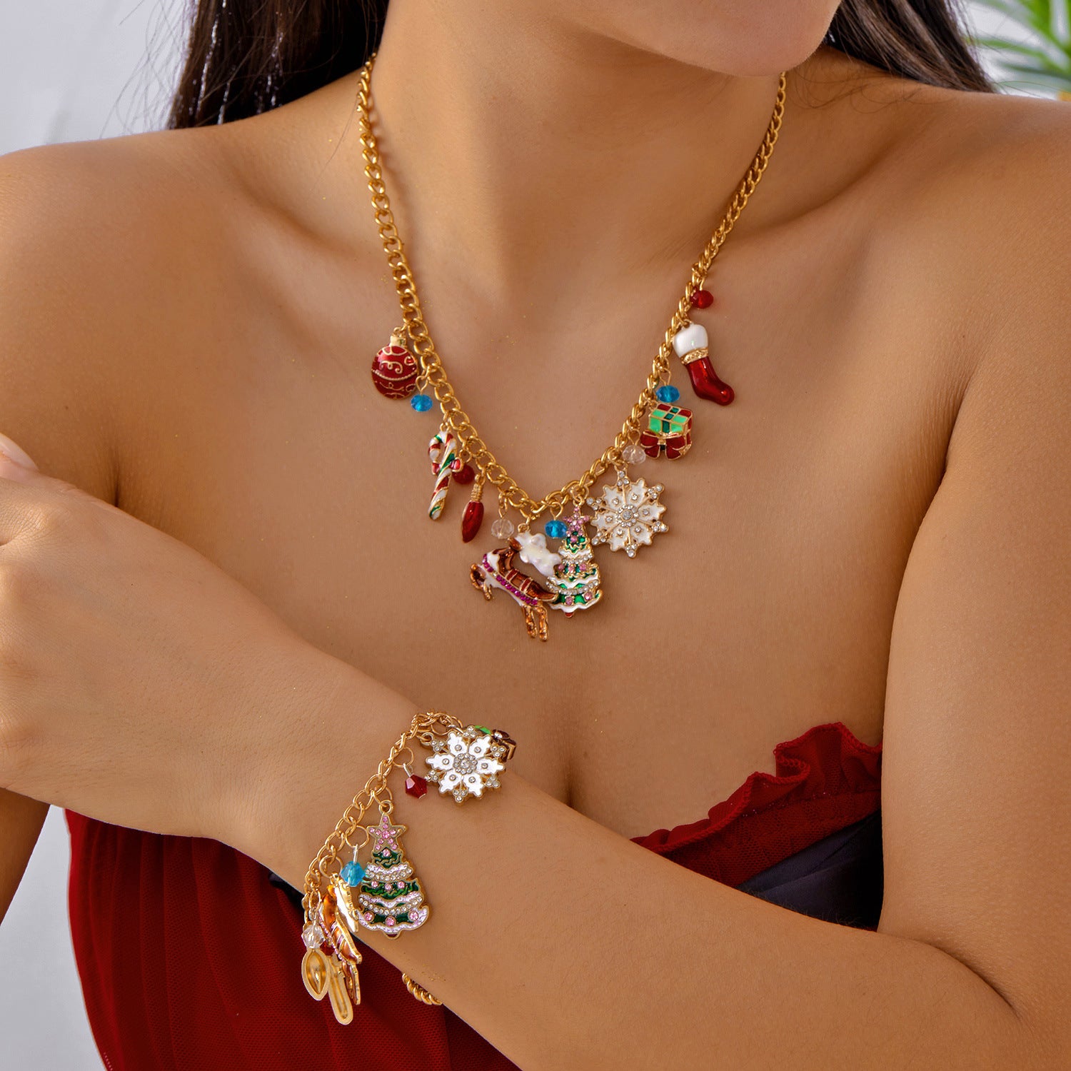 Wholesale Christmas tree snowman necklace