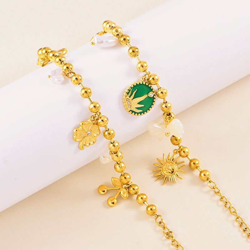 Wholesale Stainless steel  Grass Green Round Brand Bracelet