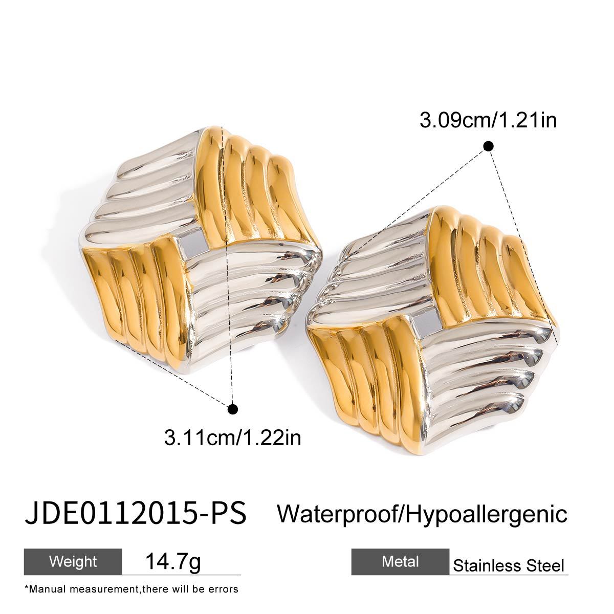 Wholesale  Stainless steel 18k gold gold and silver color matching rib geometric hollow earrings