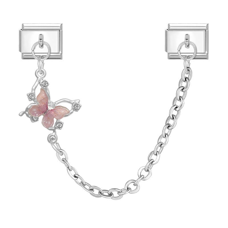 Wholesale 9mm Italian Charm Starter Bracelets DIY Butterfly Double Hanging Style Stainless Steel Composable Bracelet