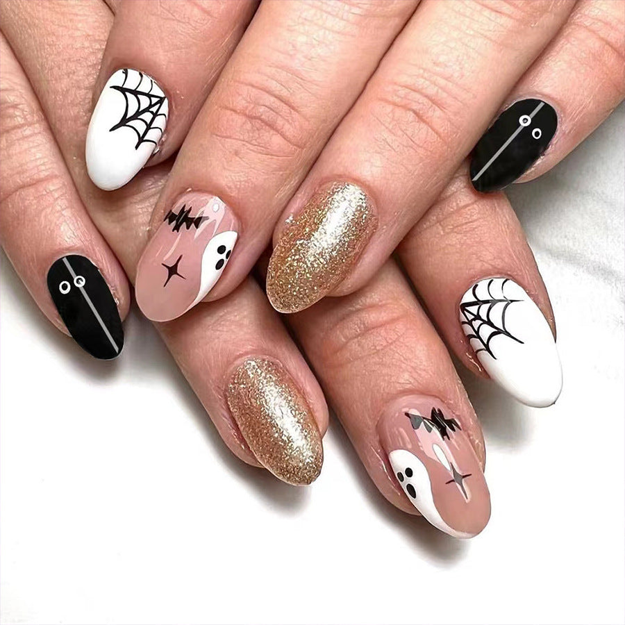 Wholesale 24 Pieces/box Ghost Glitter Halloween Press-on Nails Kits Nail Stickers ACC-NS-GuaiXL087