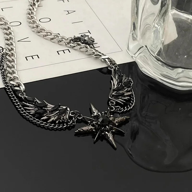 Wholesale Titanium Steel Black Star-Studded Necklace