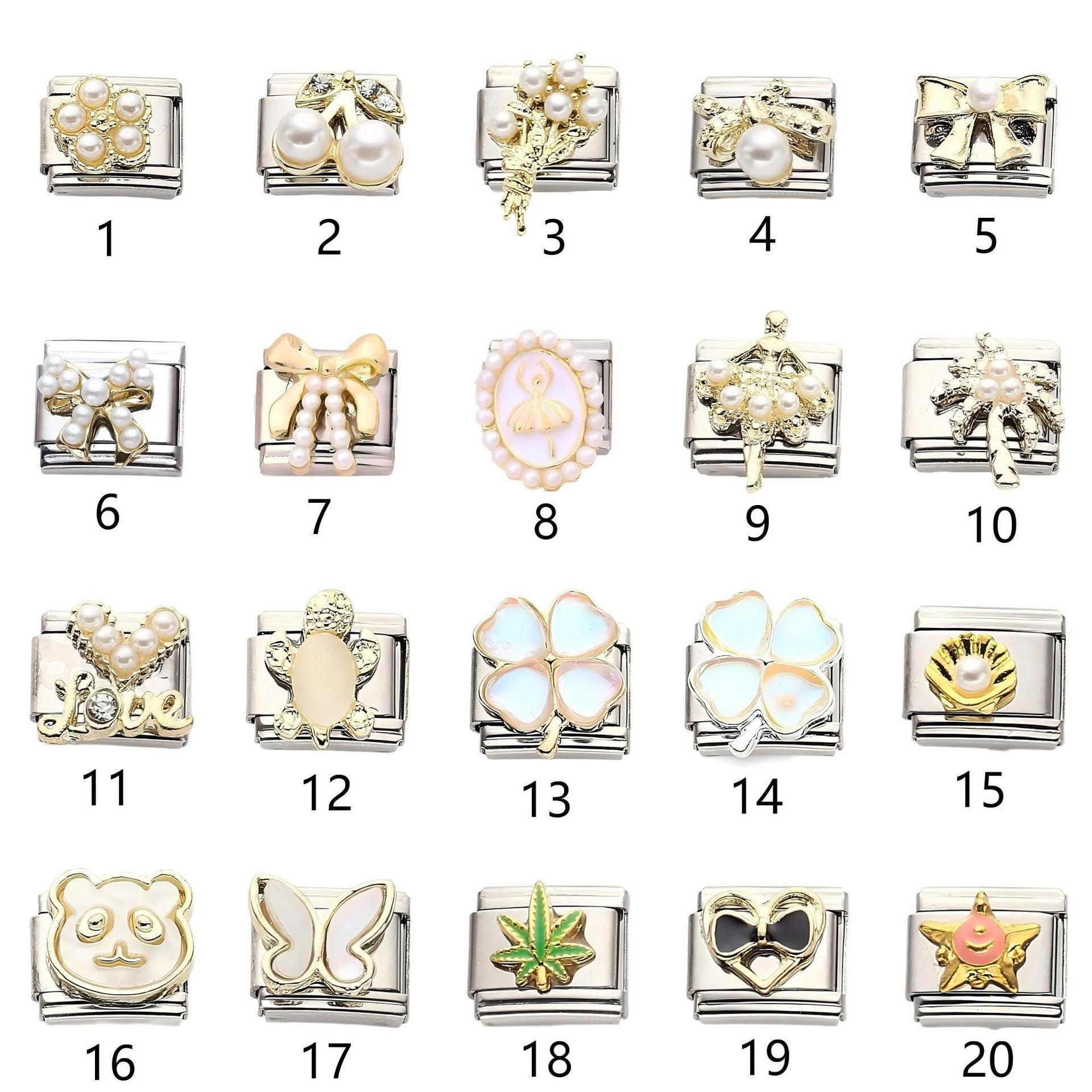 Wholesale 10pcs Italian Charm Bracelet 9mm DIY Splicing Pearl Heart Stainless Steel Composable Bracelet