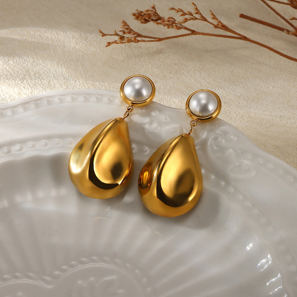 Wholesale Stainless steel man-made pearl zircon earrings