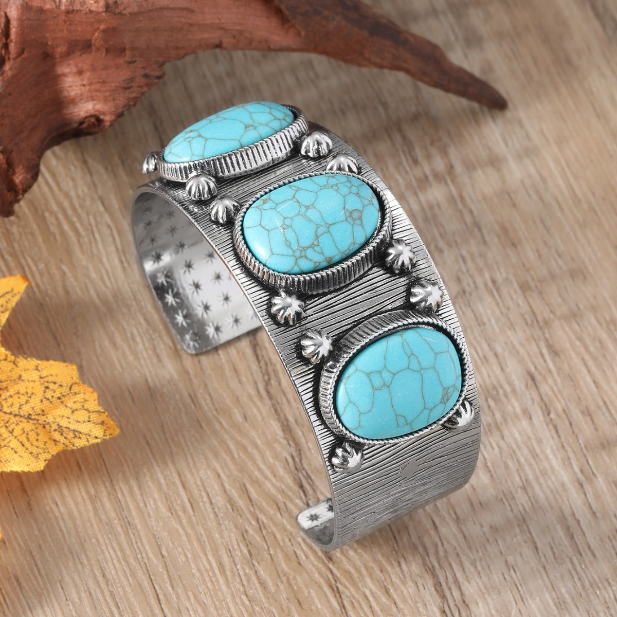 Wholesale Boho Style Inlaid Turquoise Open Bracelet ACC-BT-JunJie003