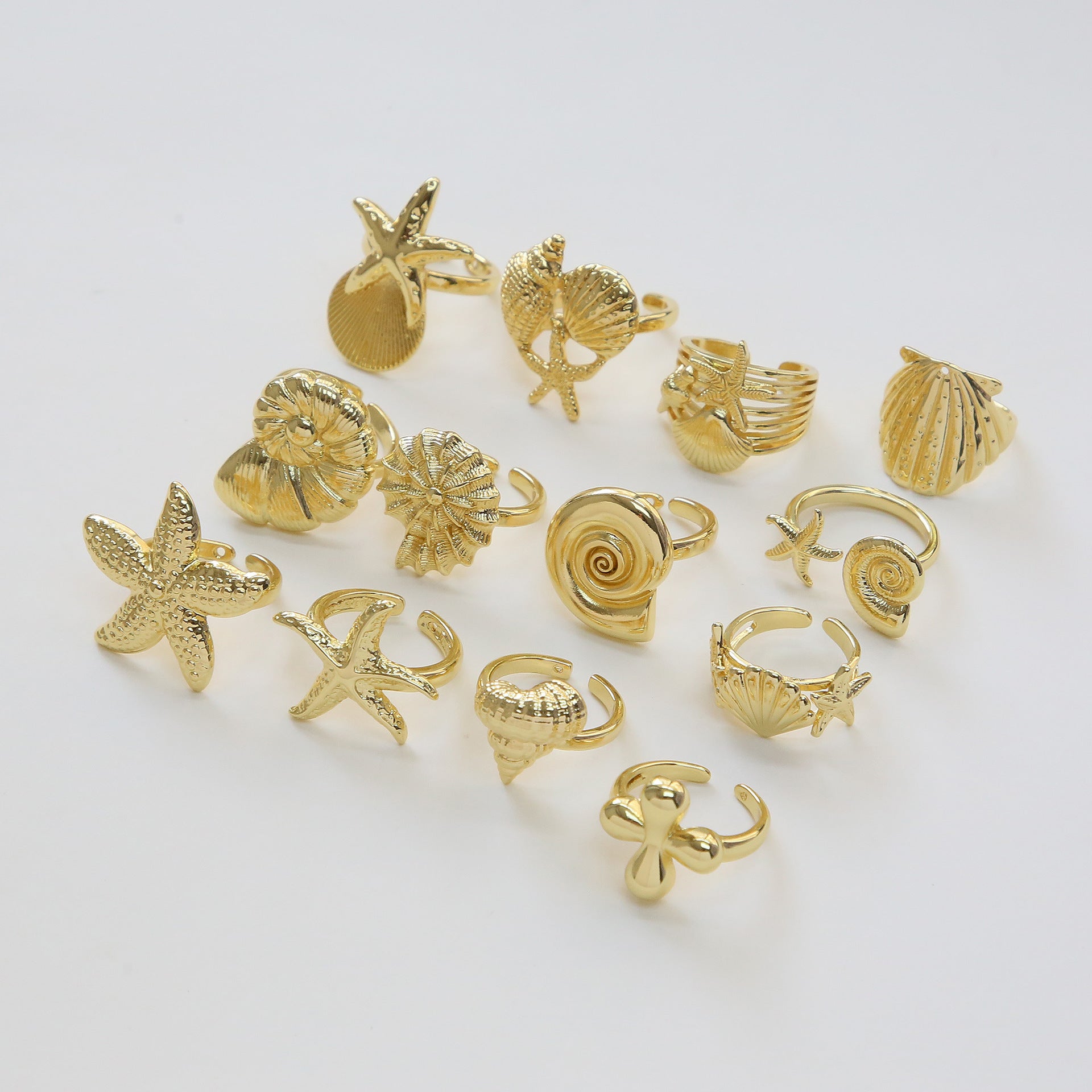Wholesale Xiyin Temu Hot Selling Brass Summer Ocean Beach Vacation Style Starfish Conch Shell Open Ring