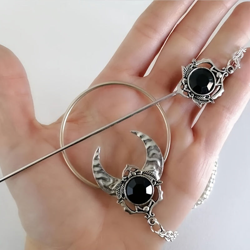 Wholesale Vintage Crescent Hairpin Jewelry Silver-Plated Witch Cane Metal Hair Clips