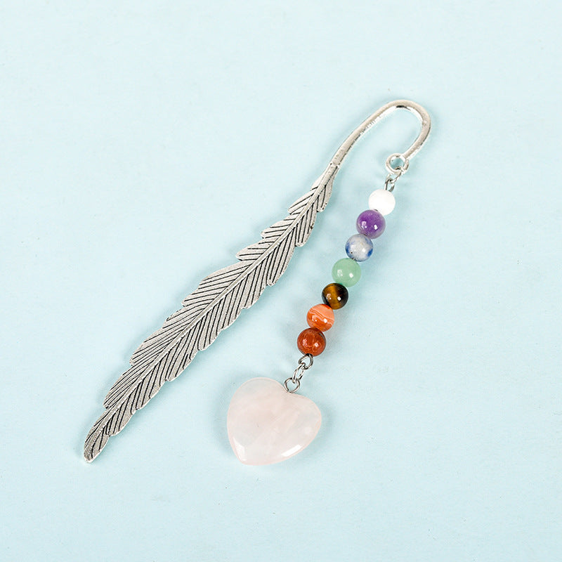 Wholesale Natural Stone Crystal Colorful Love Pendant Feather Metal Bookmark Pendant ACC-BM-ZhiSF001