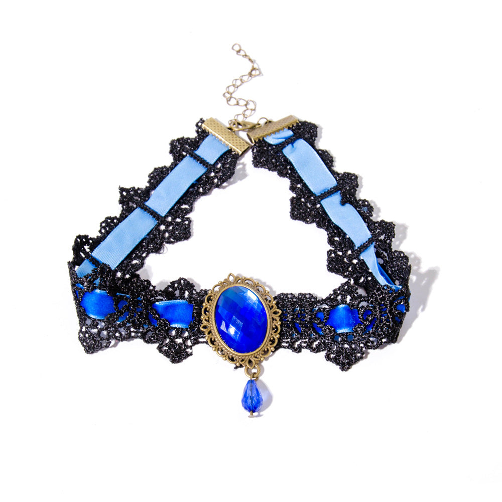 Wholesale retro black lace velvet diamond necklace