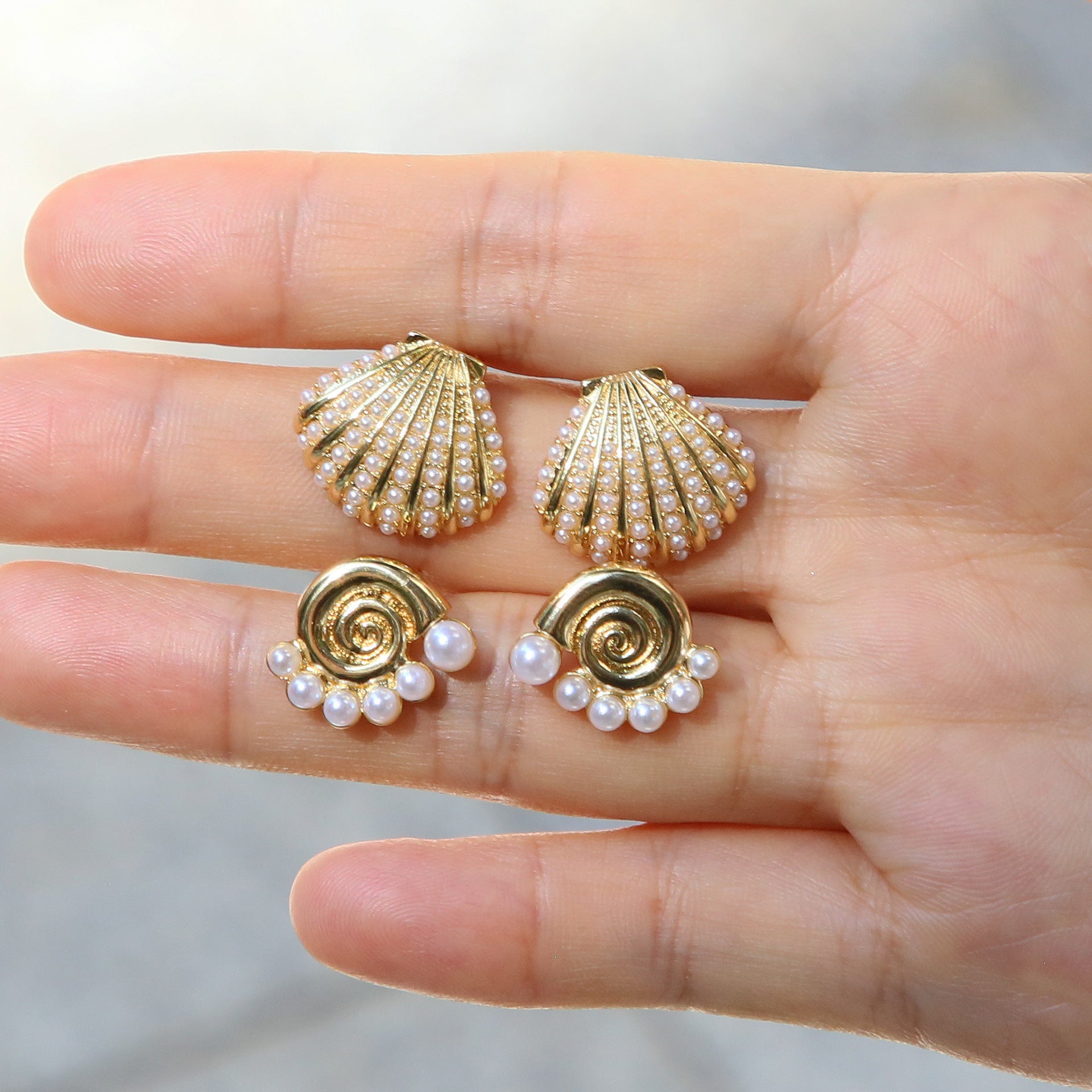 Wholesale Brass Ocean Conch Shell Pearl Earrings