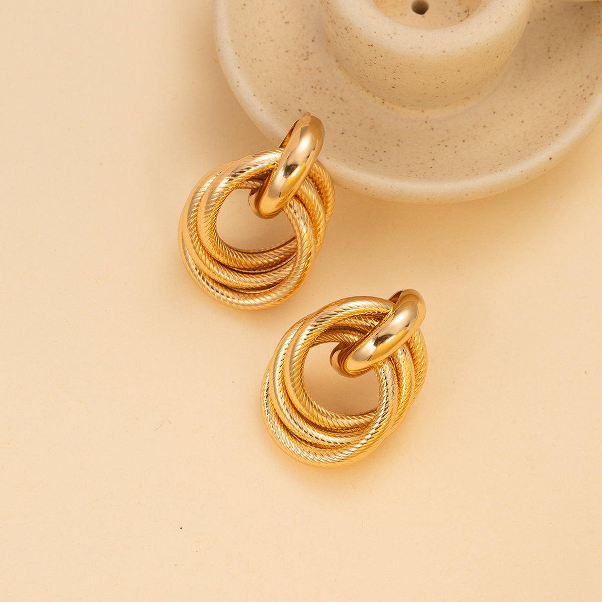 Wholesale multi-layered ring buckle gold geometric ring twisted texture earrings