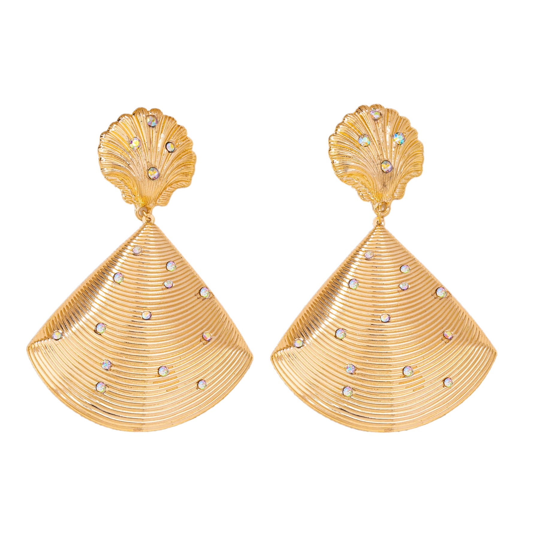 Wholesale Gold Shell Fan Shaped Rhinestone Earrings For Women Trendy Party Jewelry Accessory