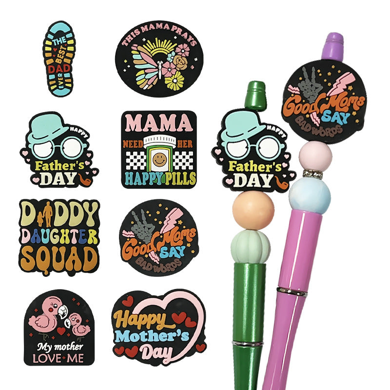 Wholesale Random 10pcs Mother's and Father's Day PVC Soft Glue Focal Beads DIY Beaded Pen Accessories