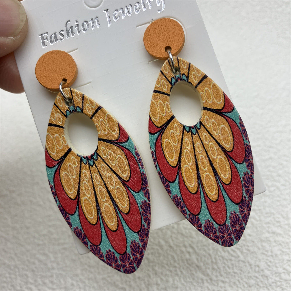 Wholesale Boho Vintage Oval Wooden Earrings ACC-ES-FX001