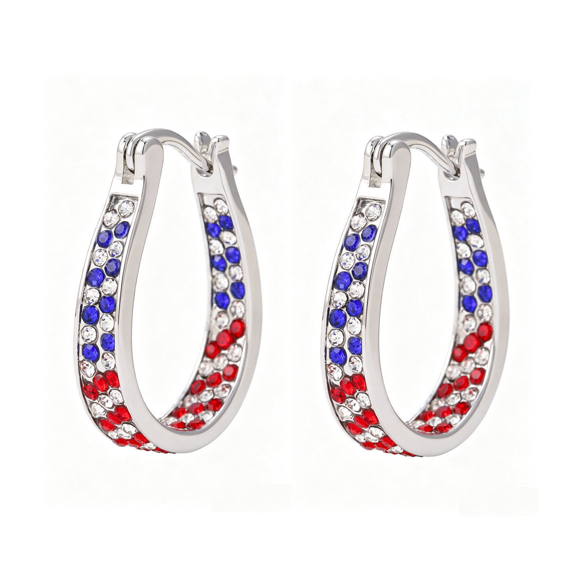 Wholesale Metal Electroplated Rhinestone Red and Blue Two-Color Earrings Fashion Jewelry Accessory for Independence Day